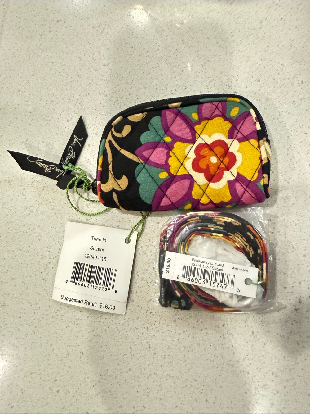 💜SET NEW RETIRED Vera Bradley-Suzani Breakaway Lanyard with Key Ring &Coin Purse